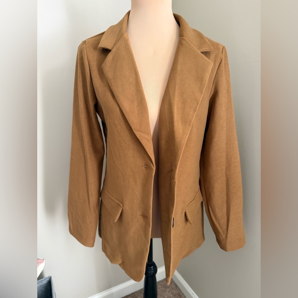 SHEIN Tan Single-Button Tailored Blazer